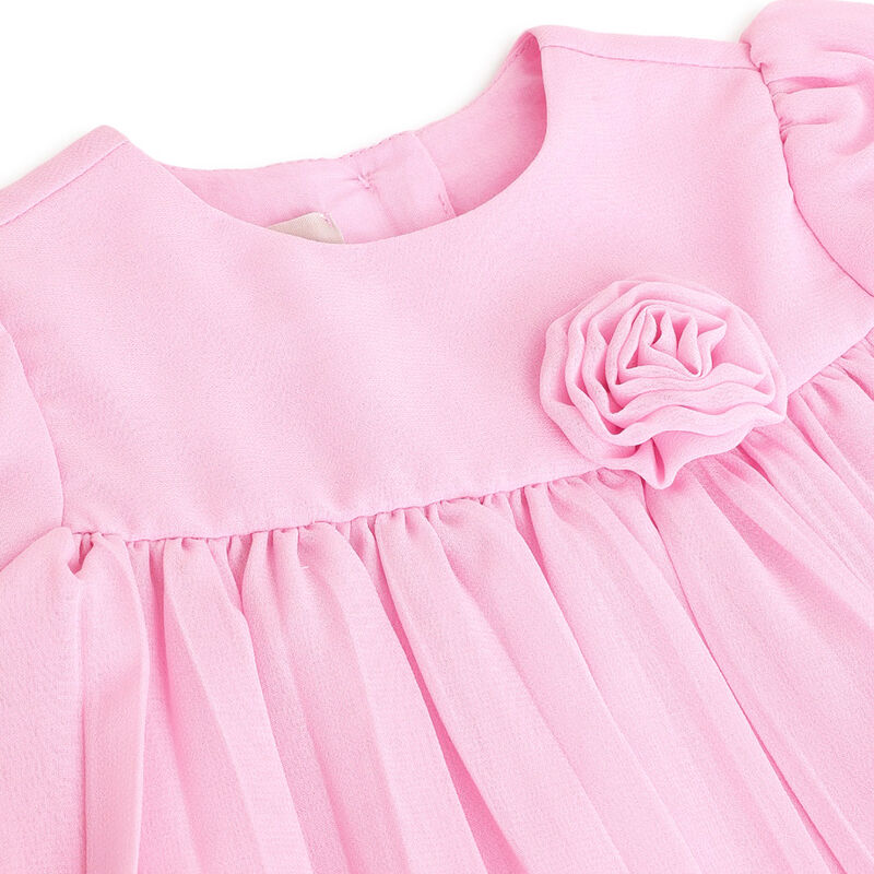 Girls Light Pink Solid Short Sleeve Dress image number 2